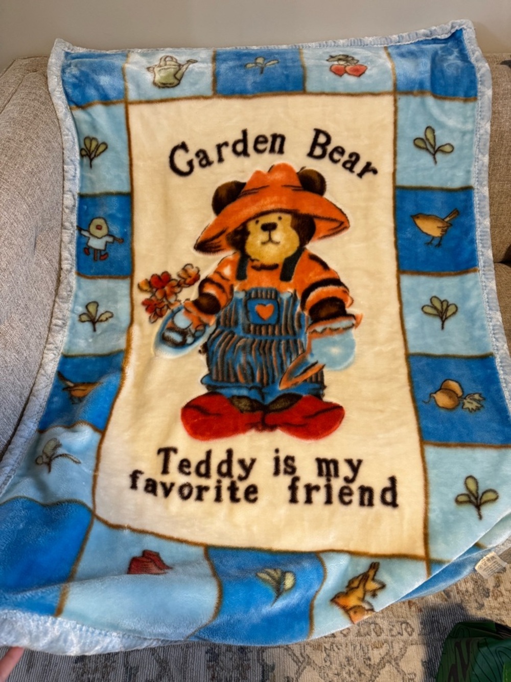 Garden Bear Plush Teddy Blanket